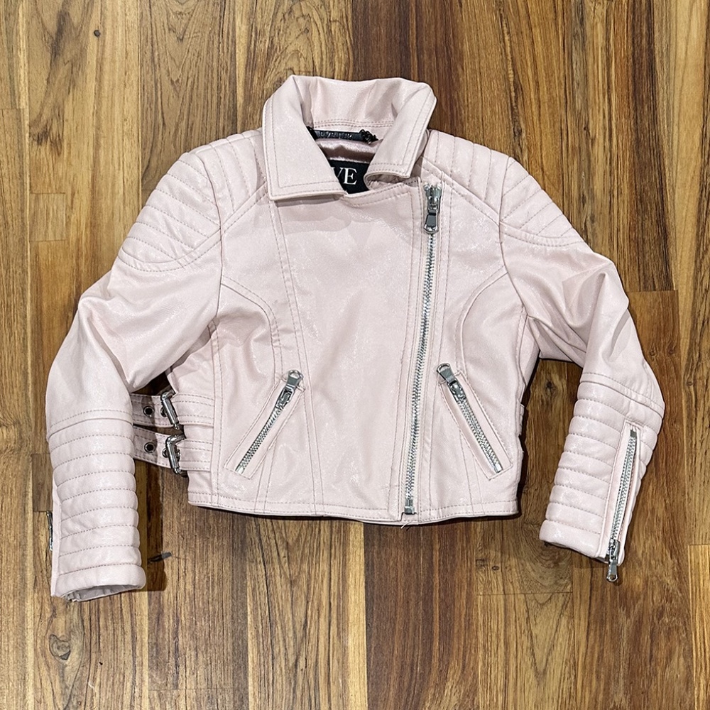 Eve JNR Onyx Pale Pink Faux Leather Jacket Size 1 (2T)